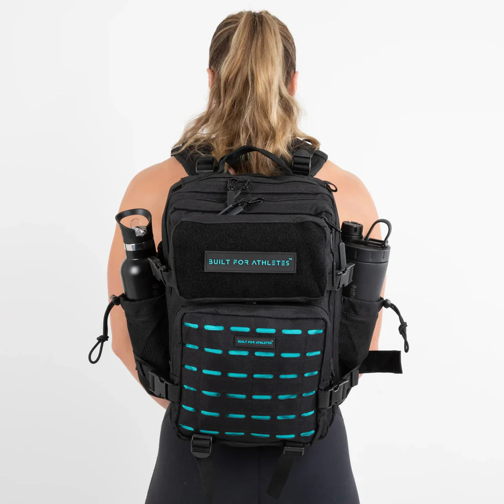 SMALL GYM BACK PACK BUILT FOR ATHLETES BLACK - AQUA - Sole Therapy