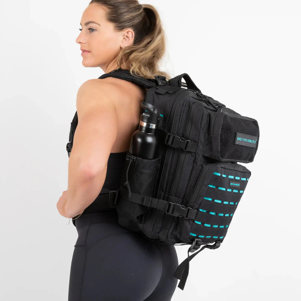 SMALL GYM BACK PACK BUILT FOR ATHLETES BLACK - AQUA - Sole Therapy