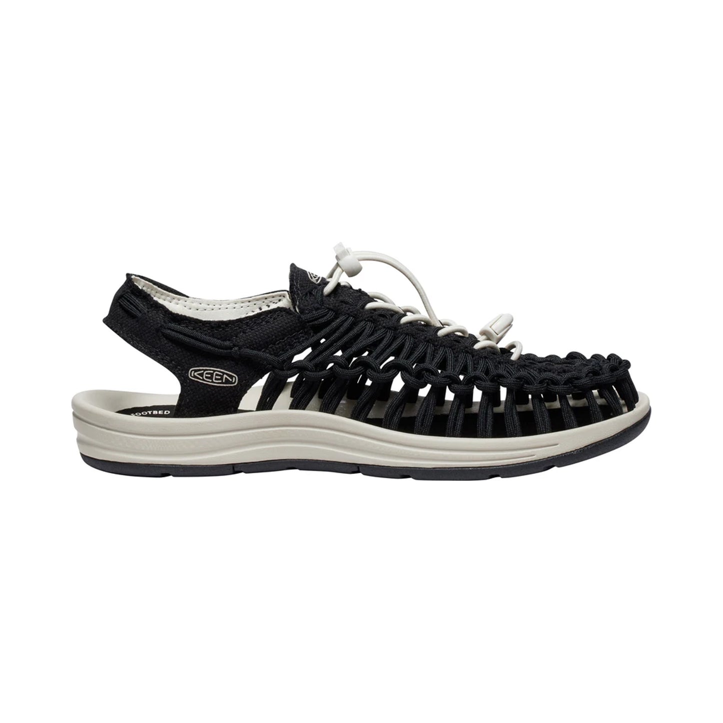 WOMEN UNEEK CANVAS FLAT SANDALS BLACK/BIRCH - Sole Therapy