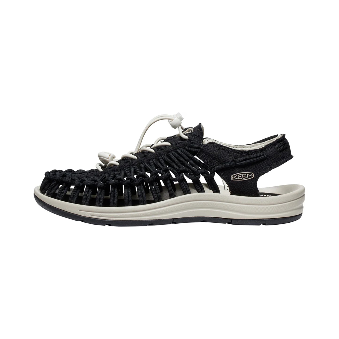 WOMEN UNEEK CANVAS FLAT SANDALS BLACK/BIRCH - Sole Therapy
