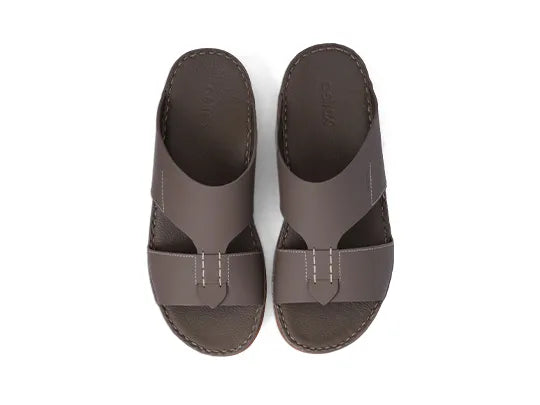 Aetrex Matte Leather Handstitched Metal Free Men Sandal Truffle