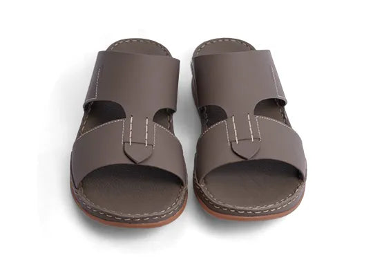 Aetrex Matte Leather Handstitched Metal Free Men Sandal Truffle