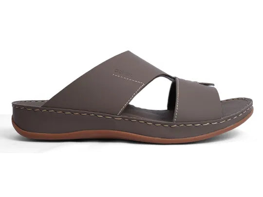 Aetrex Matte Leather Handstitched Metal Free Men Sandal Truffle