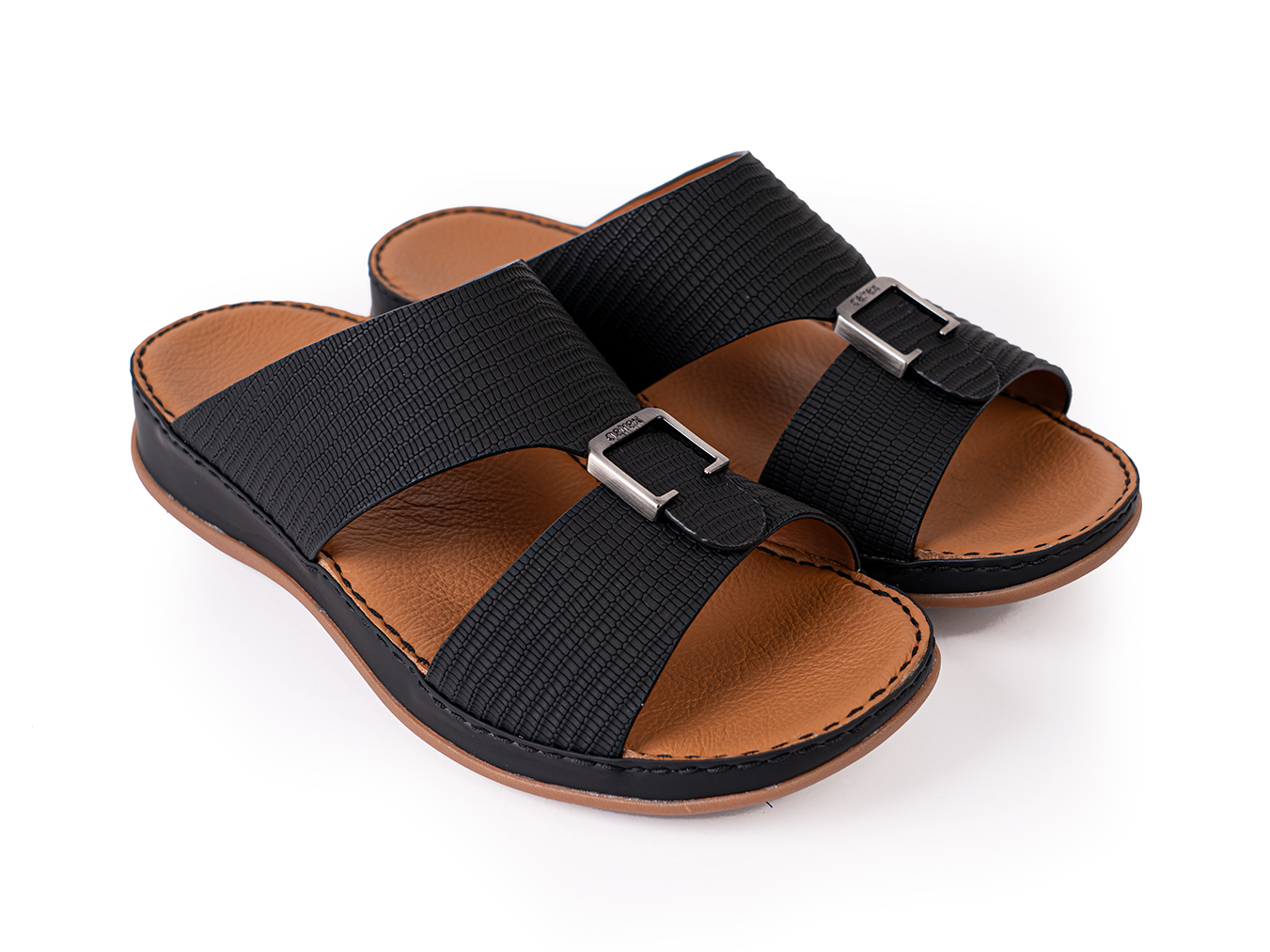 Italian Leather Lizard Embossed Arabic Sandal Black