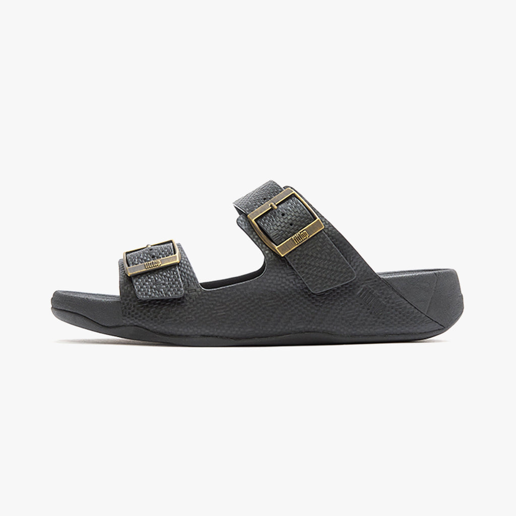 FITFLOP GOGH MOC MEN'S BUCKLE EMBOSSED-LEATHER SLIDES BLACK
