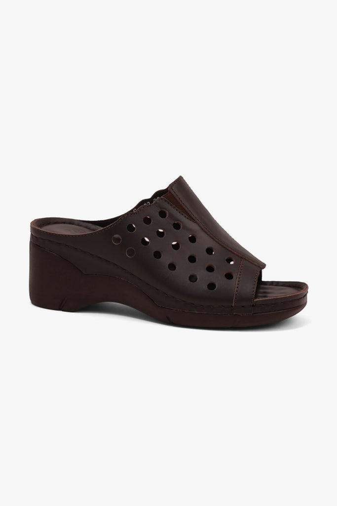 Comfort Plus Women's Perforated Wedge Sandals Brown LSDCPGG102