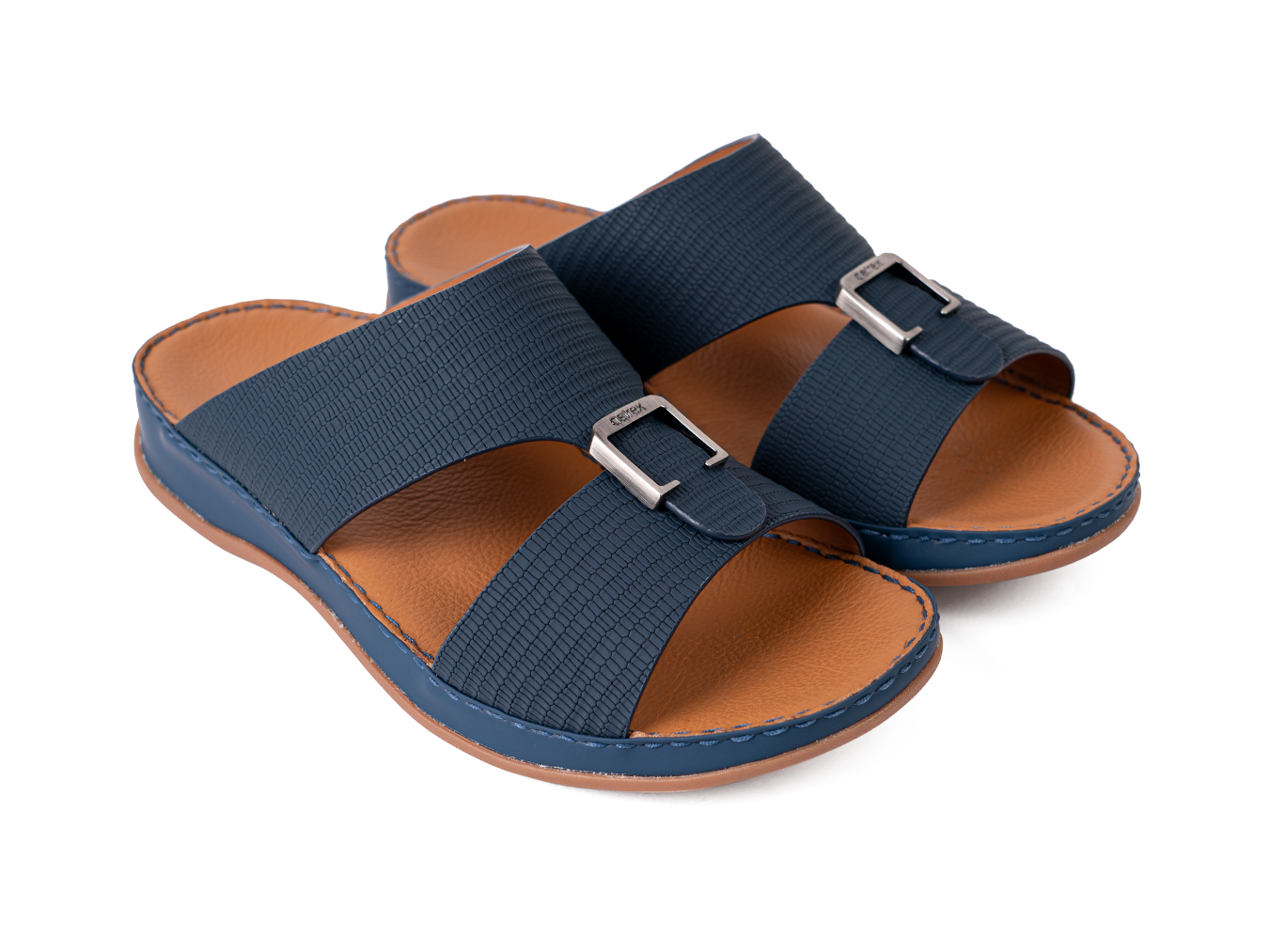 Italian Leather Lizard Embossed Arabic Sandal Navy