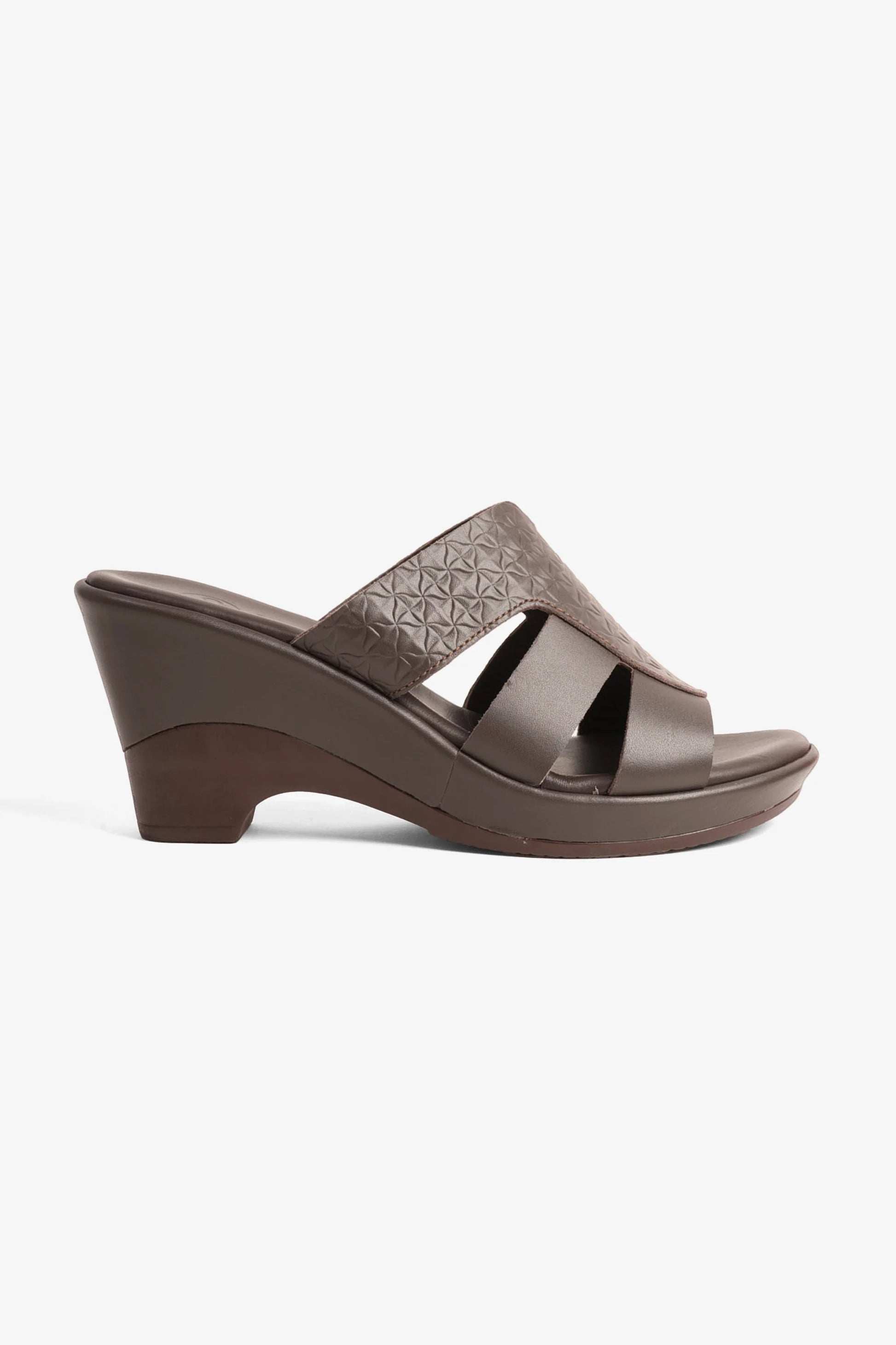 Comfort Plus Women's Embossed Leather Wedges Brown LSDCP9107