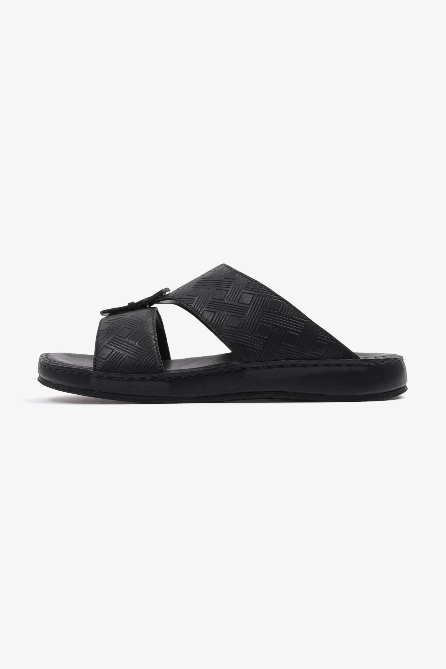 Comfort Plus Men's Embossed Leather Handstitched Arabic Sandals Black MSDCP3001
