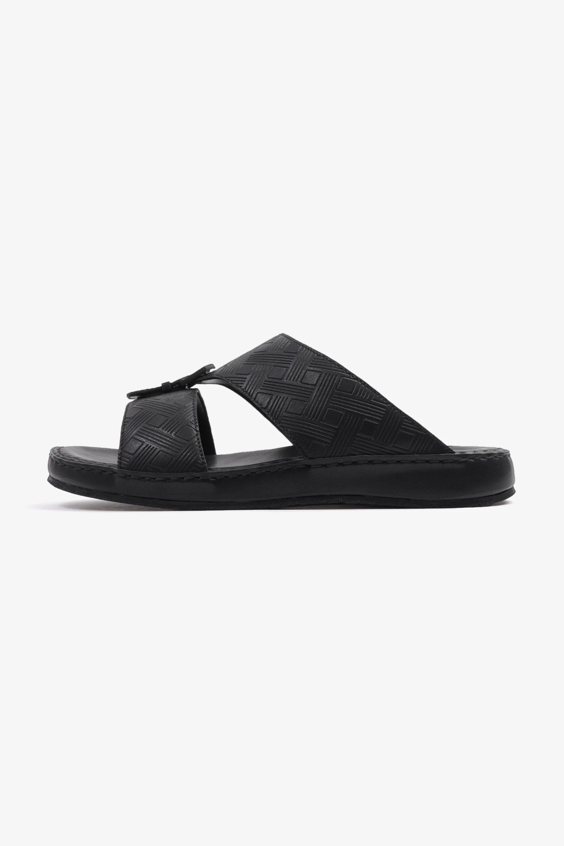 Comfort Plus Men's Embossed Leather Handstitched Arabic Sandals Black MSDCP3001