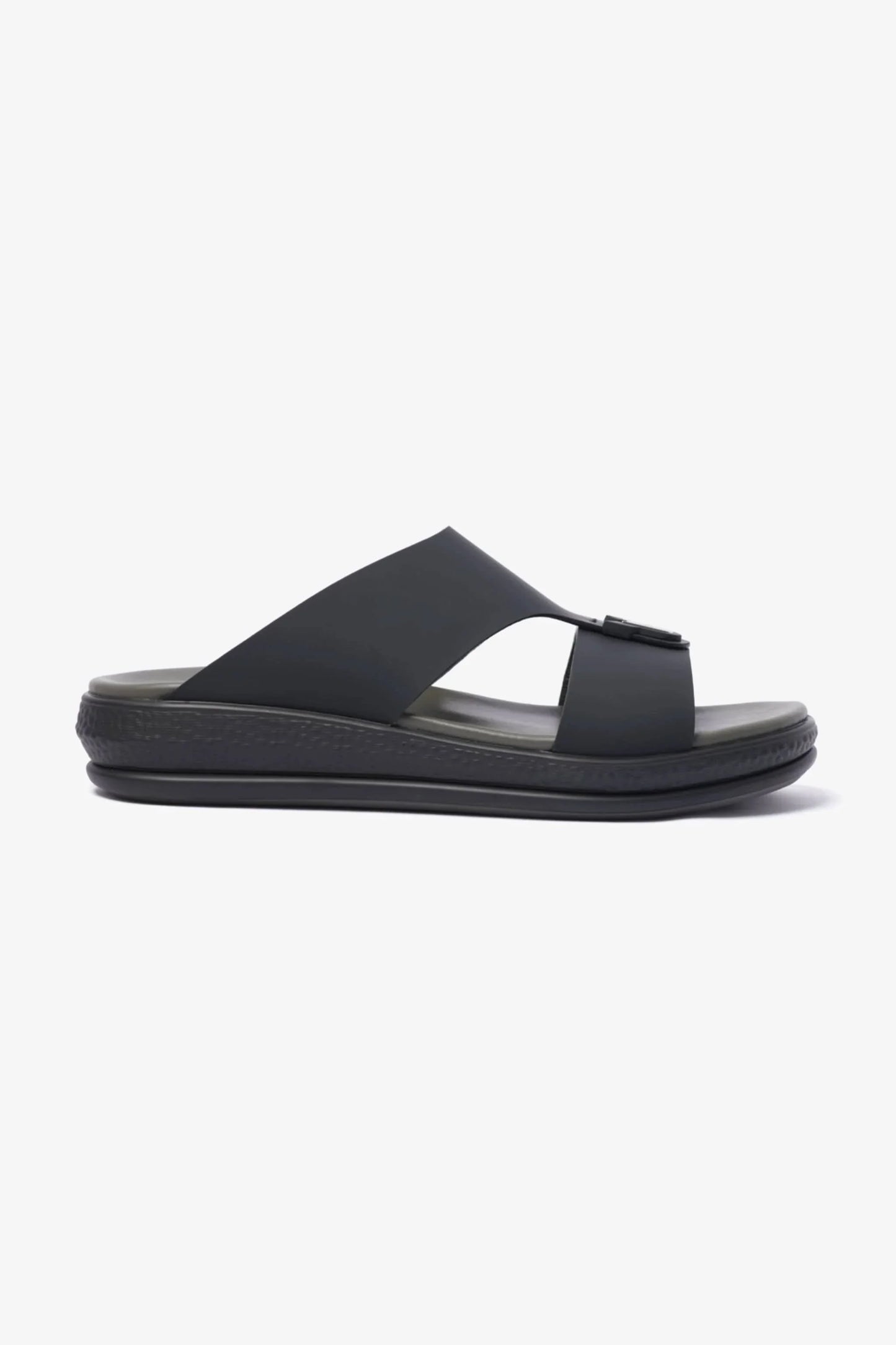 Comfort Plus Men's Matte Leather Buckle Sandals Black MSDCPD101