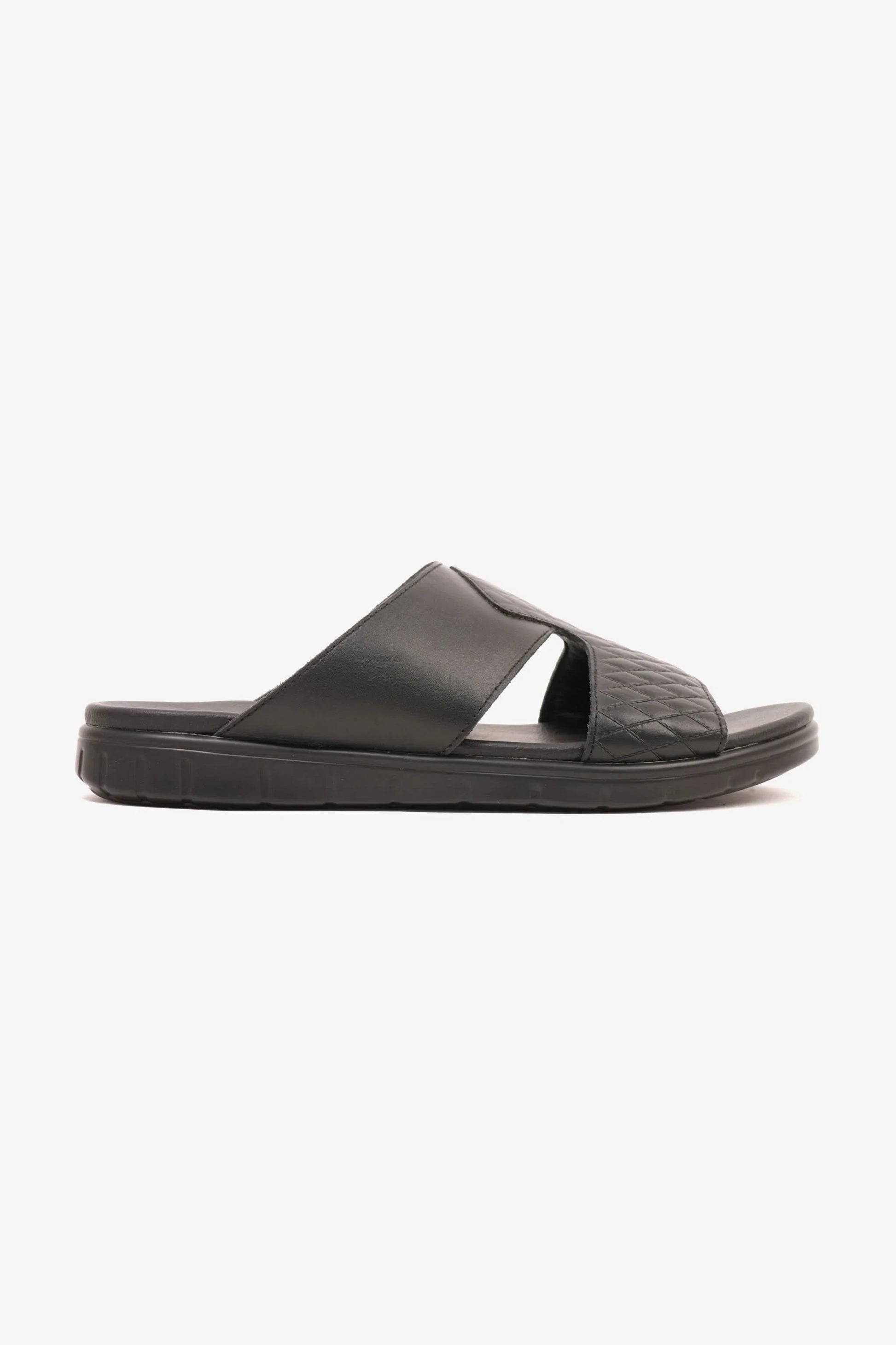 Comfort Plus Men's Quilted Leather Sandals Black MSDCP202