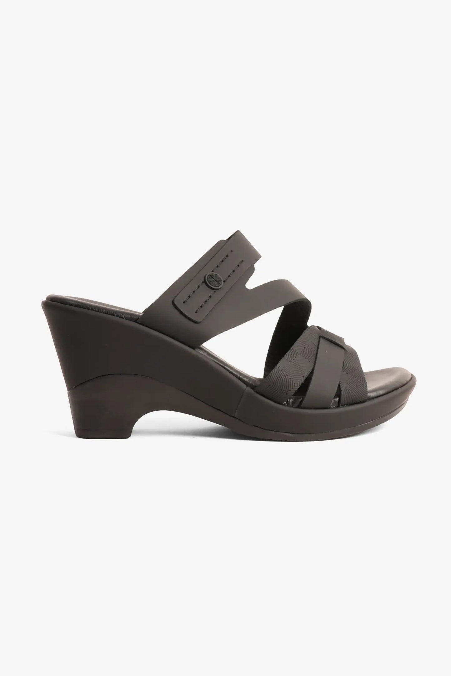 Comfort Plus Women's Leather Cut-Out Low Heel Sandals Black LSDCP9110