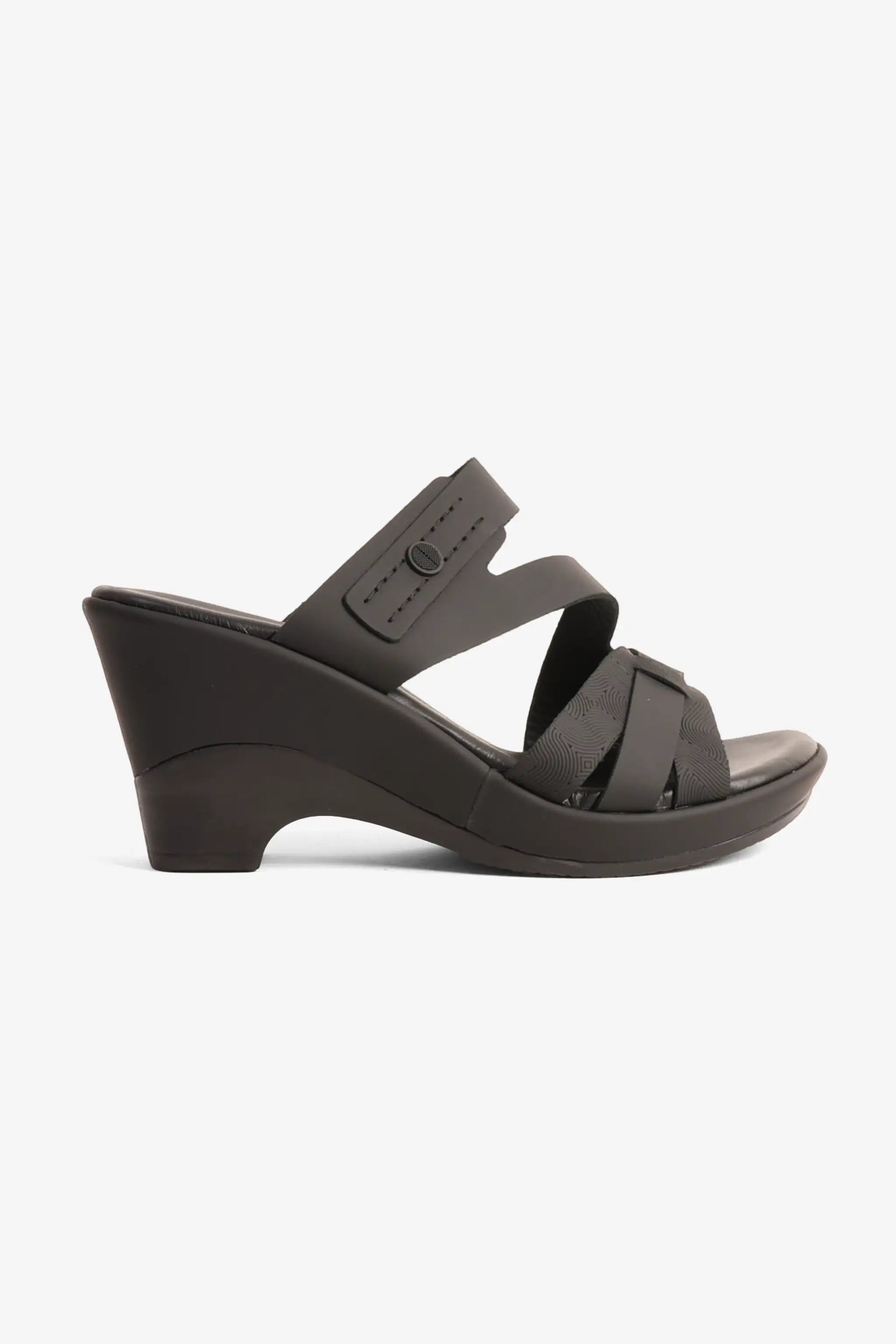 Comfort Plus Women's Leather Cut-Out Low Heel Sandals Black LSDCP9110