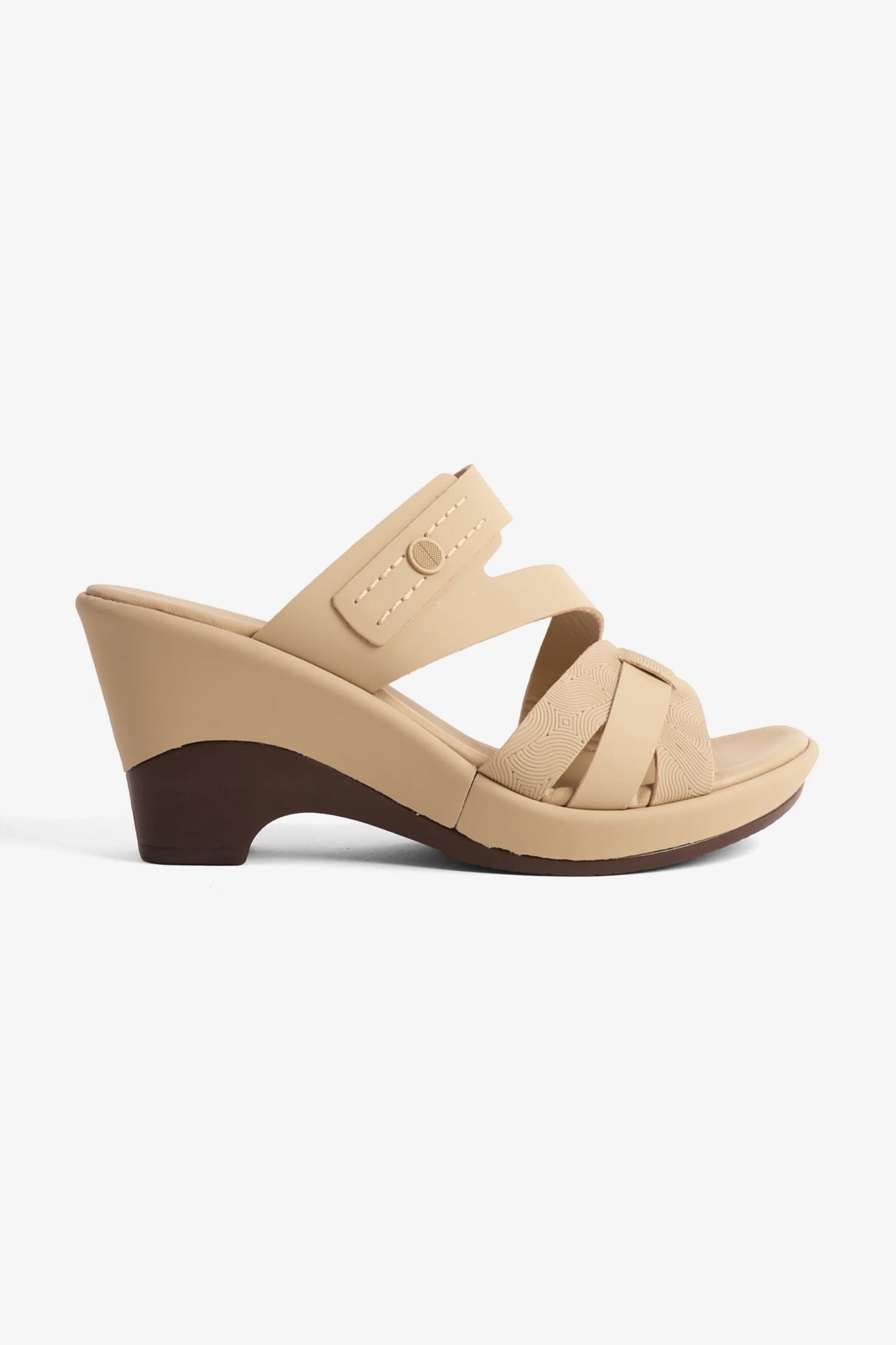 Comfort Plus Women's Leather Cut-Out Low Heel Sandals Beige LSDCP9110