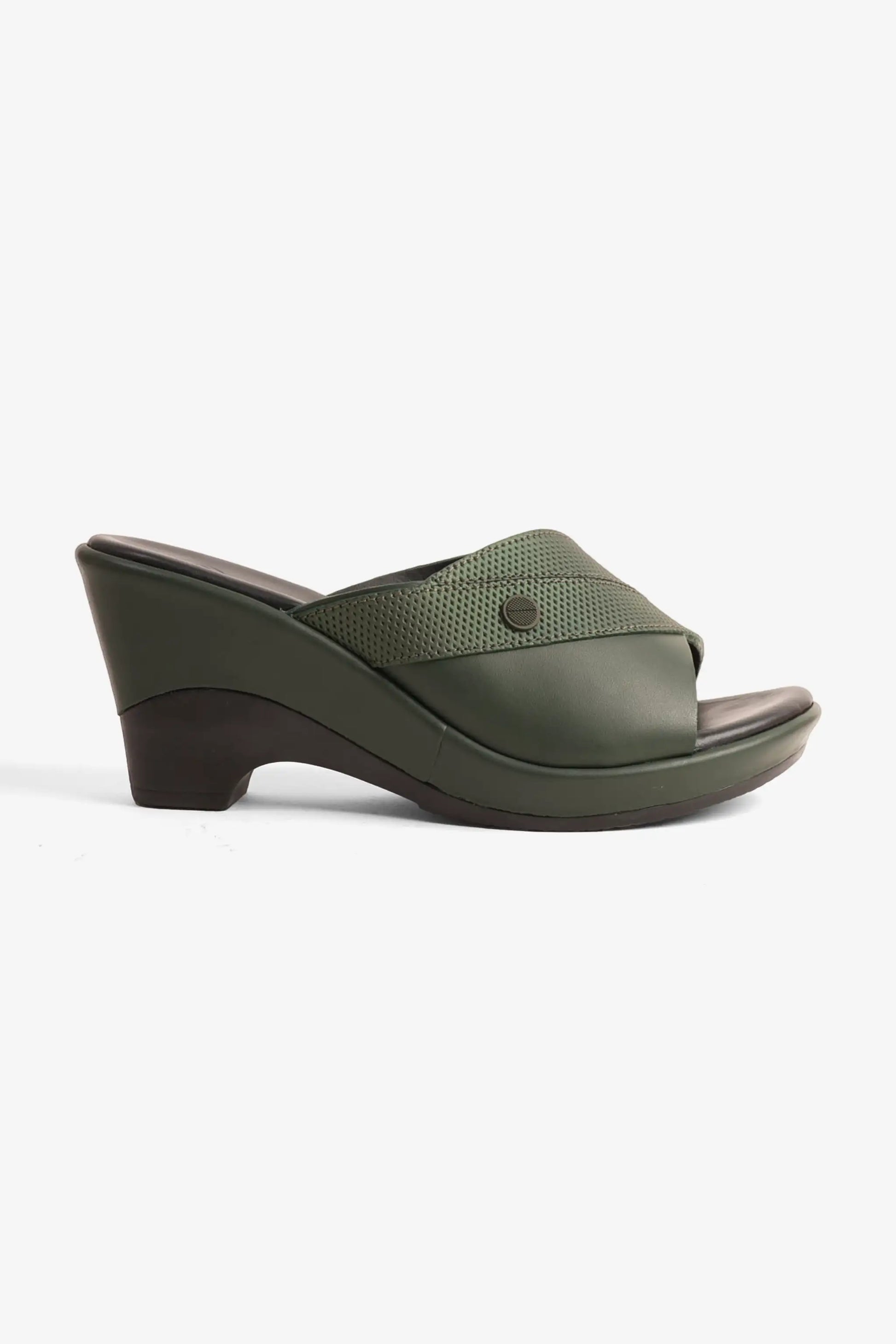 Comfort Plus Women's Leather Mules Low Heel Sandals Green LSDCP9112