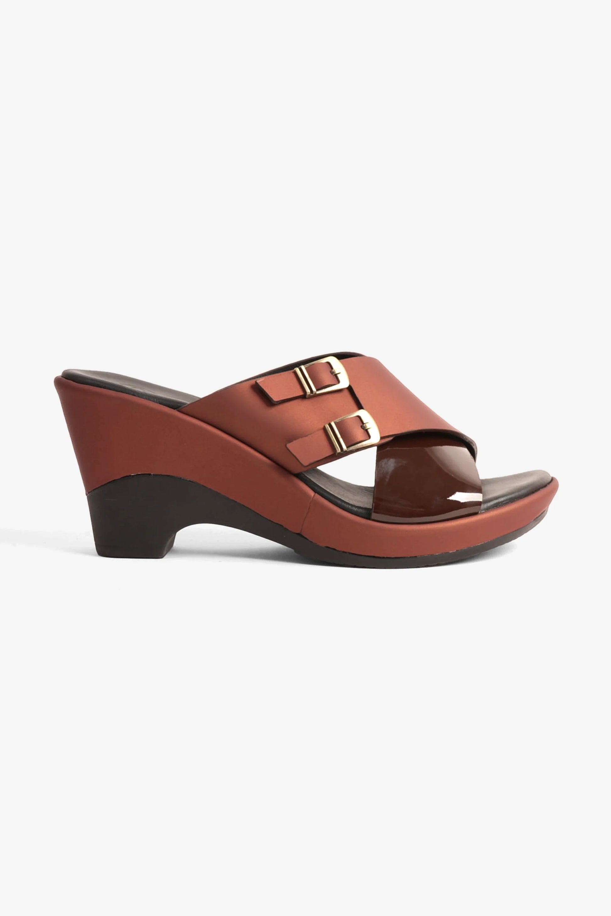 Comfort Plus Women's Wedge Mules With Double Buckle Maroon LSDCP9109