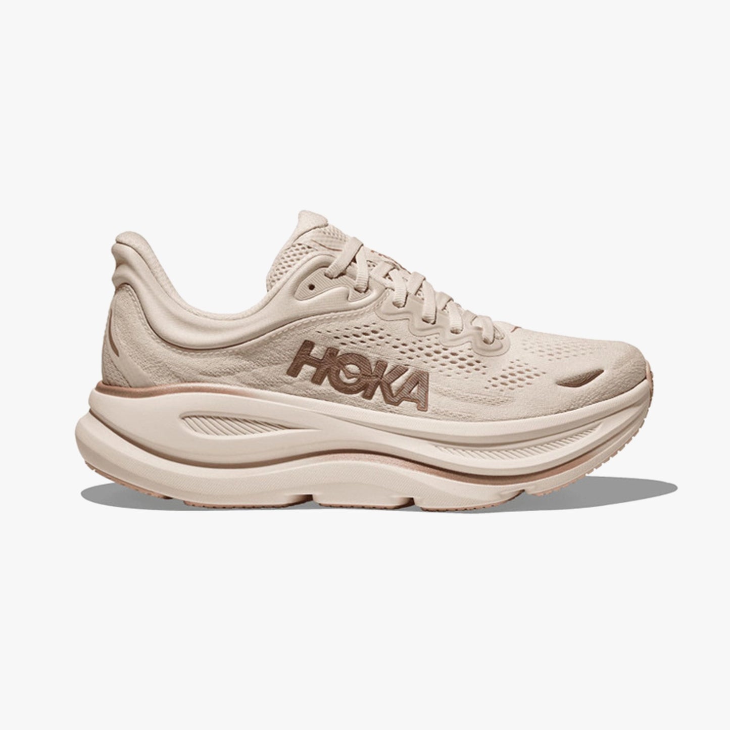 HOKA WOMENS BONDI 9 ROAD RUNNINGOAT MILK / ROSE GOLD
