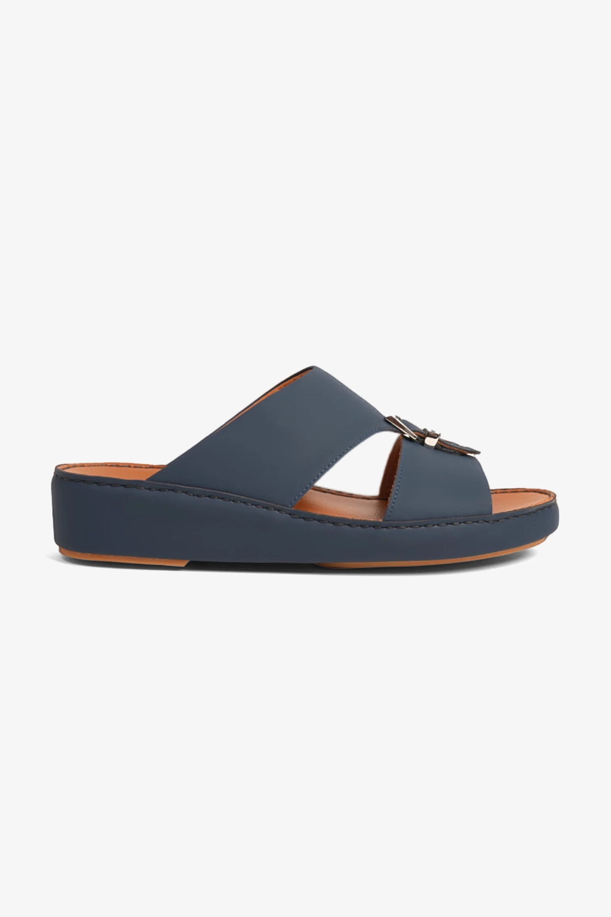 Cavalier Uomo Men's Embossed Leather Handstitched Arabic Sandals Navy MSDCV1101