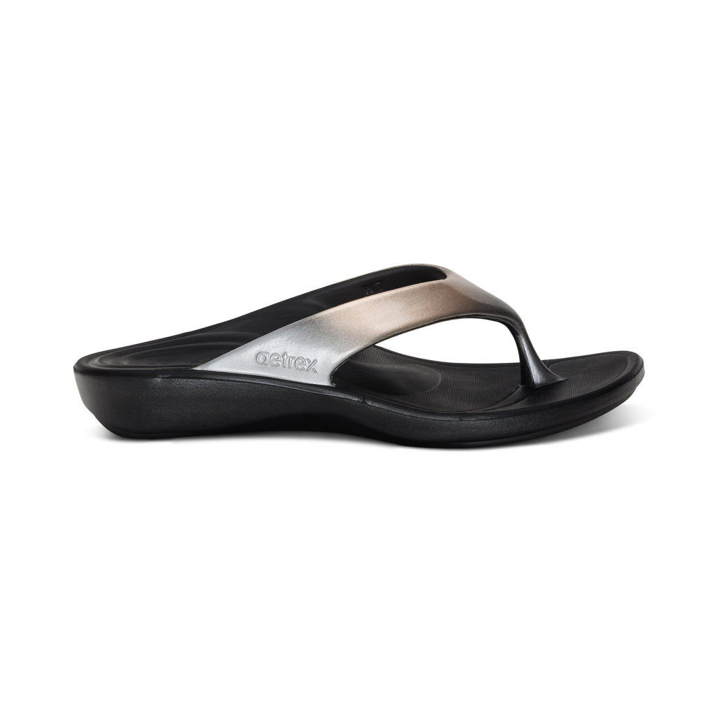 Aetrex Maui Orthotic Women's Flip-Flops Metallic Ombre
