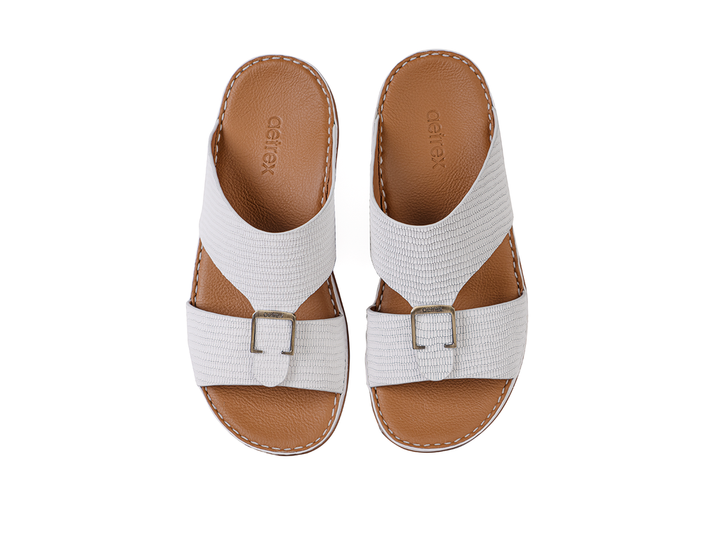 Italian Leather Lizard Embossed Arabic Sandal White