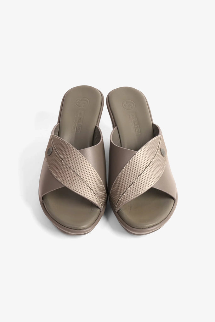 Comfort Plus Women's Leather Mules Low Heel Sandals Grey LSDCP9112