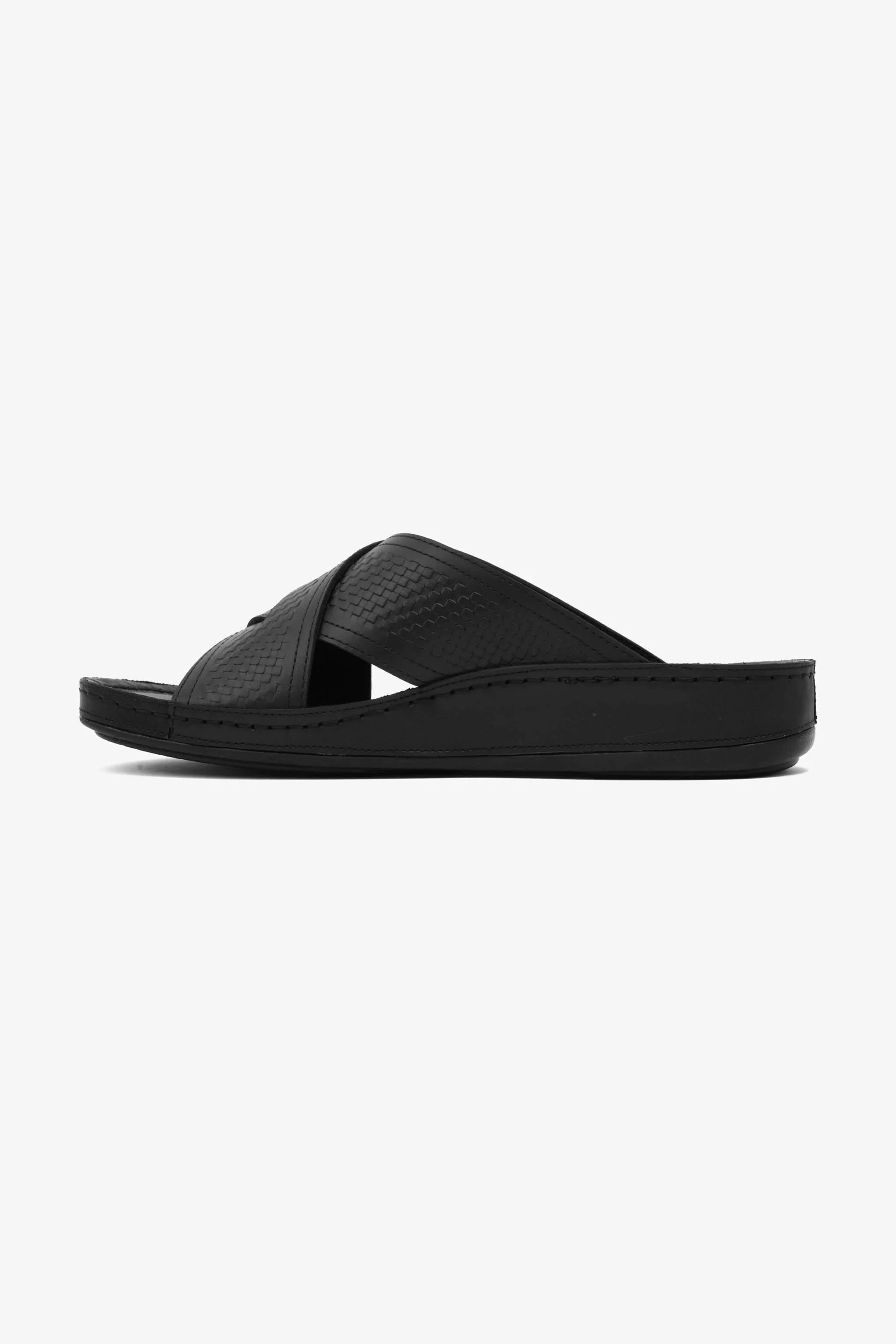 Comfort Plus Men's Silver Accent Leather Arabic Sandals Black MSDCP6611