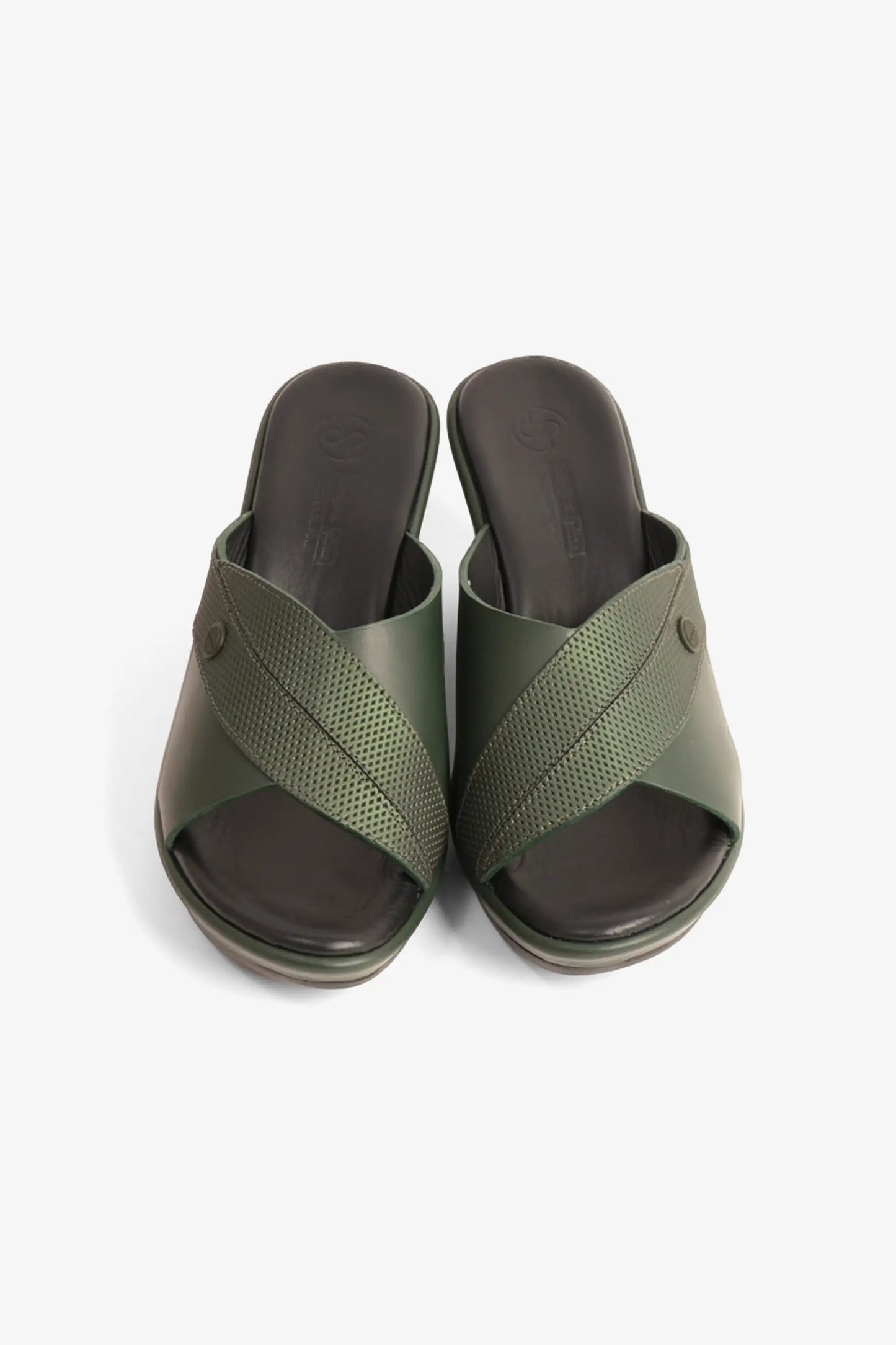 Comfort Plus Women's Leather Mules Low Heel Sandals Green LSDCP9112
