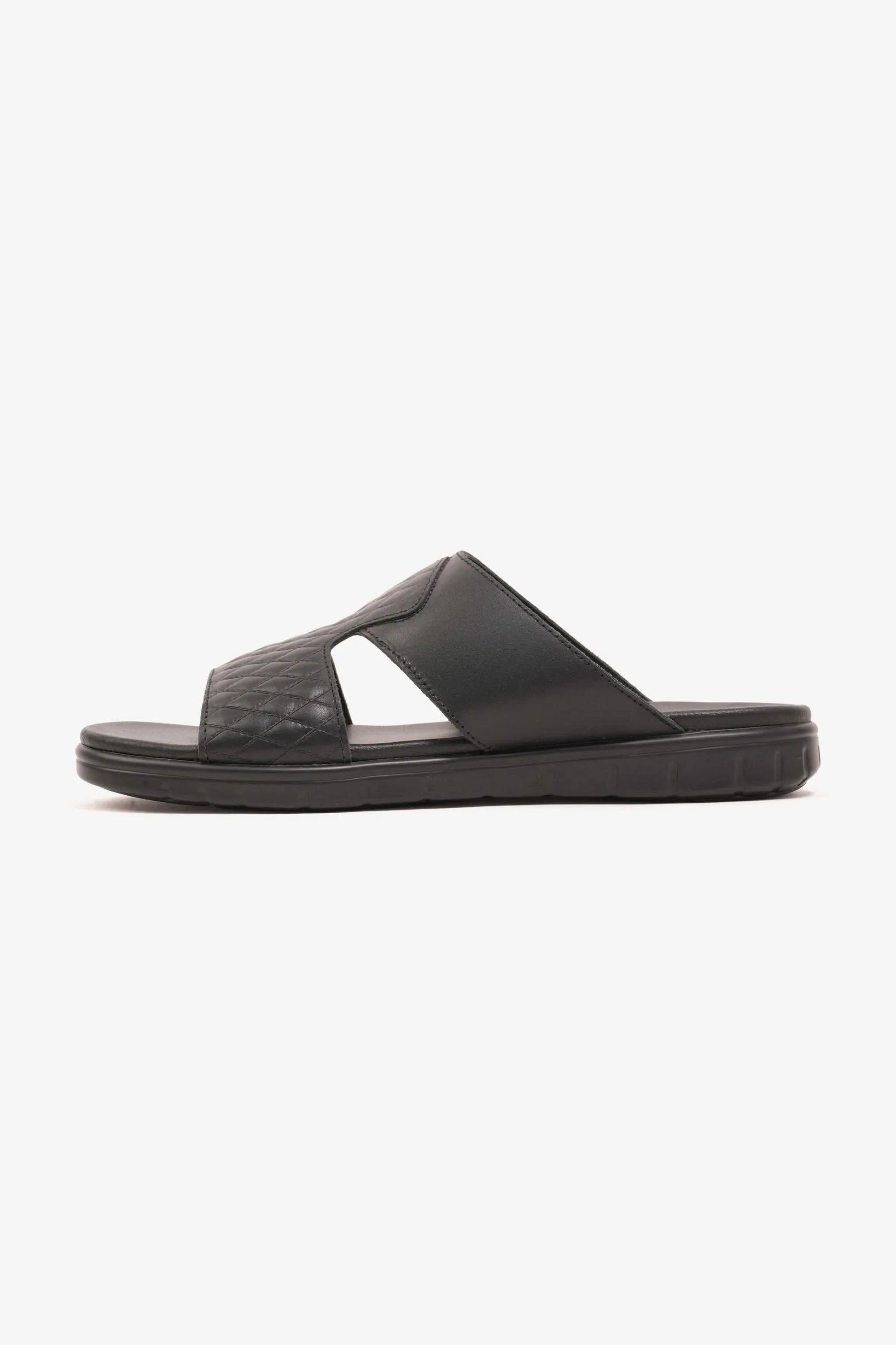 Comfort Plus Men's Quilted Leather Sandals Black MSDCP202