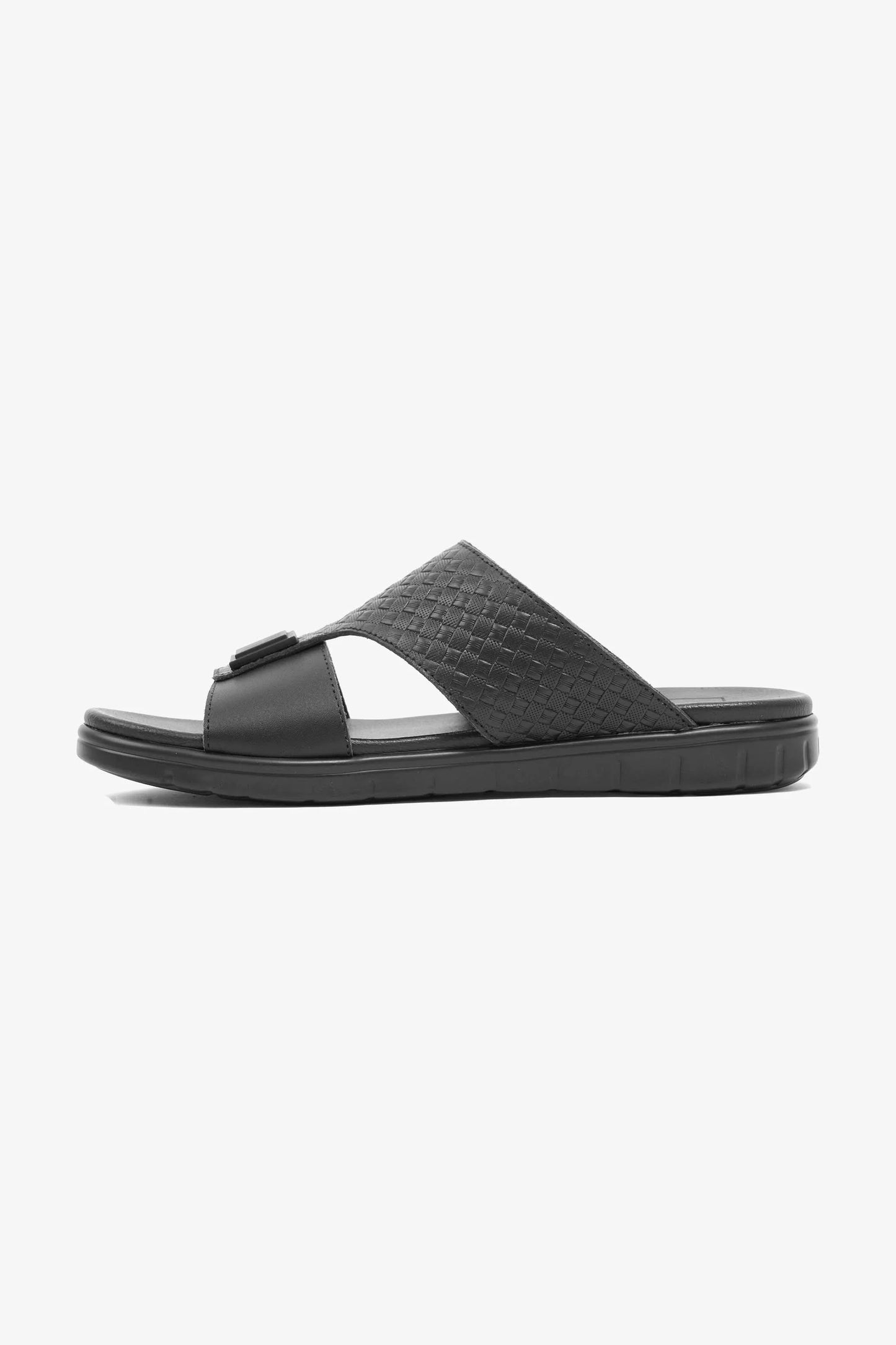 Comfort Plus Men's Embossed Leather Sandals Black MSDCP201