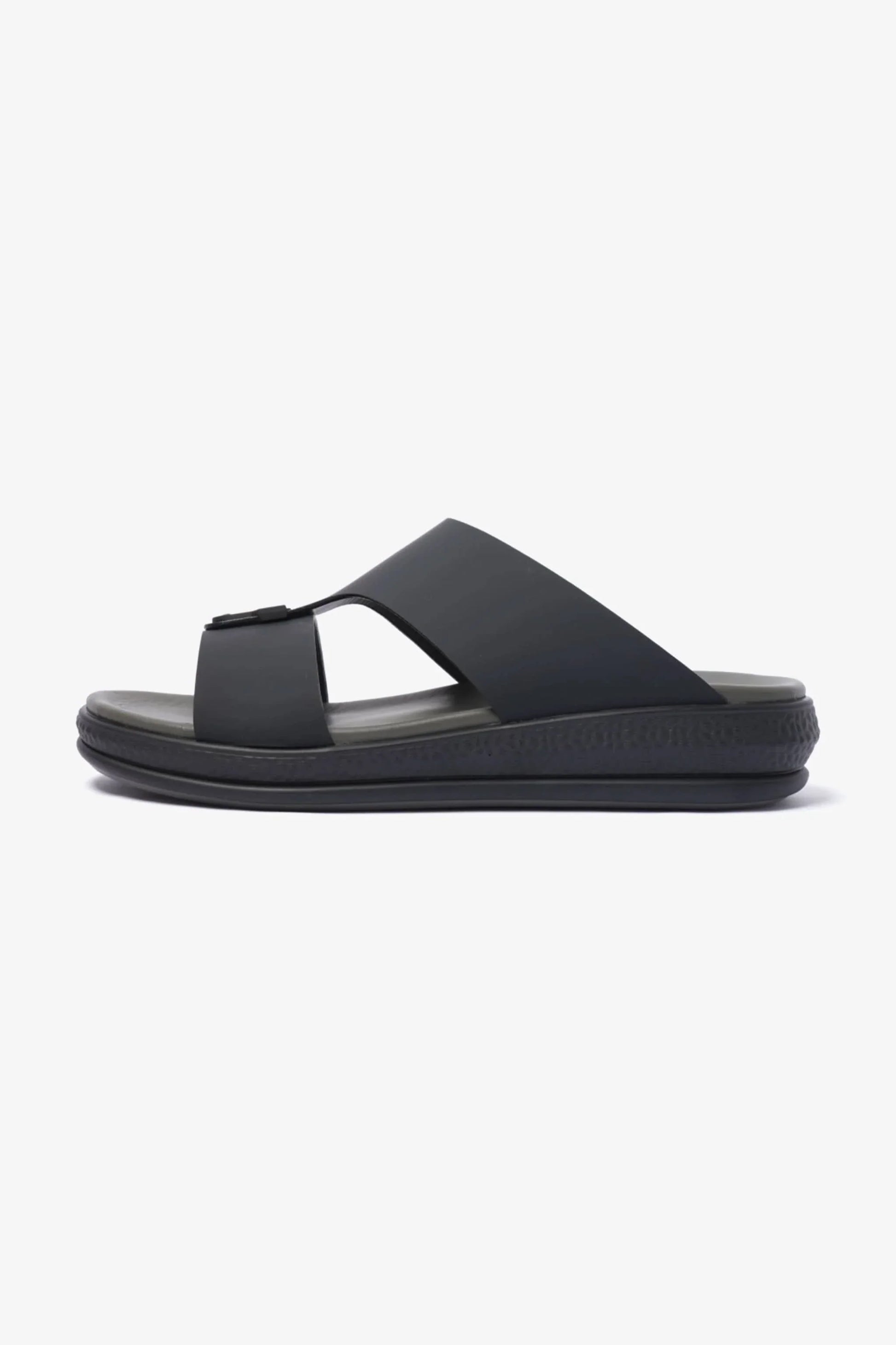 Comfort Plus Men's Matte Leather Buckle Sandals Black MSDCPD101