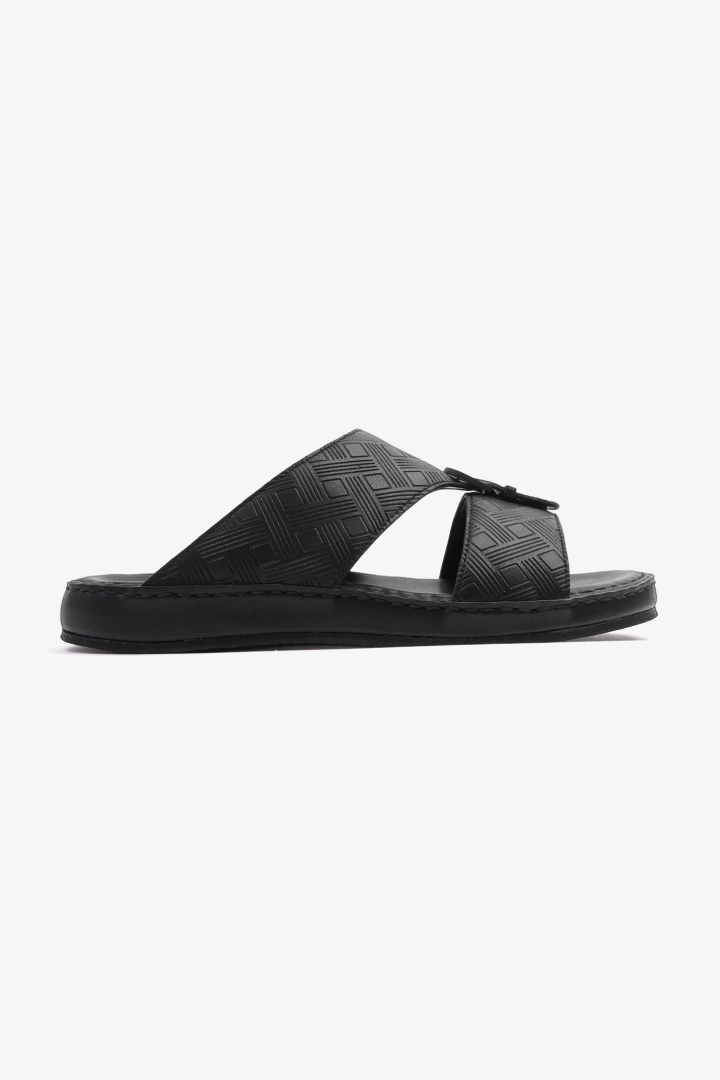 Comfort Plus Men's Embossed Leather Handstitched Arabic Sandals Black MSDCP3001