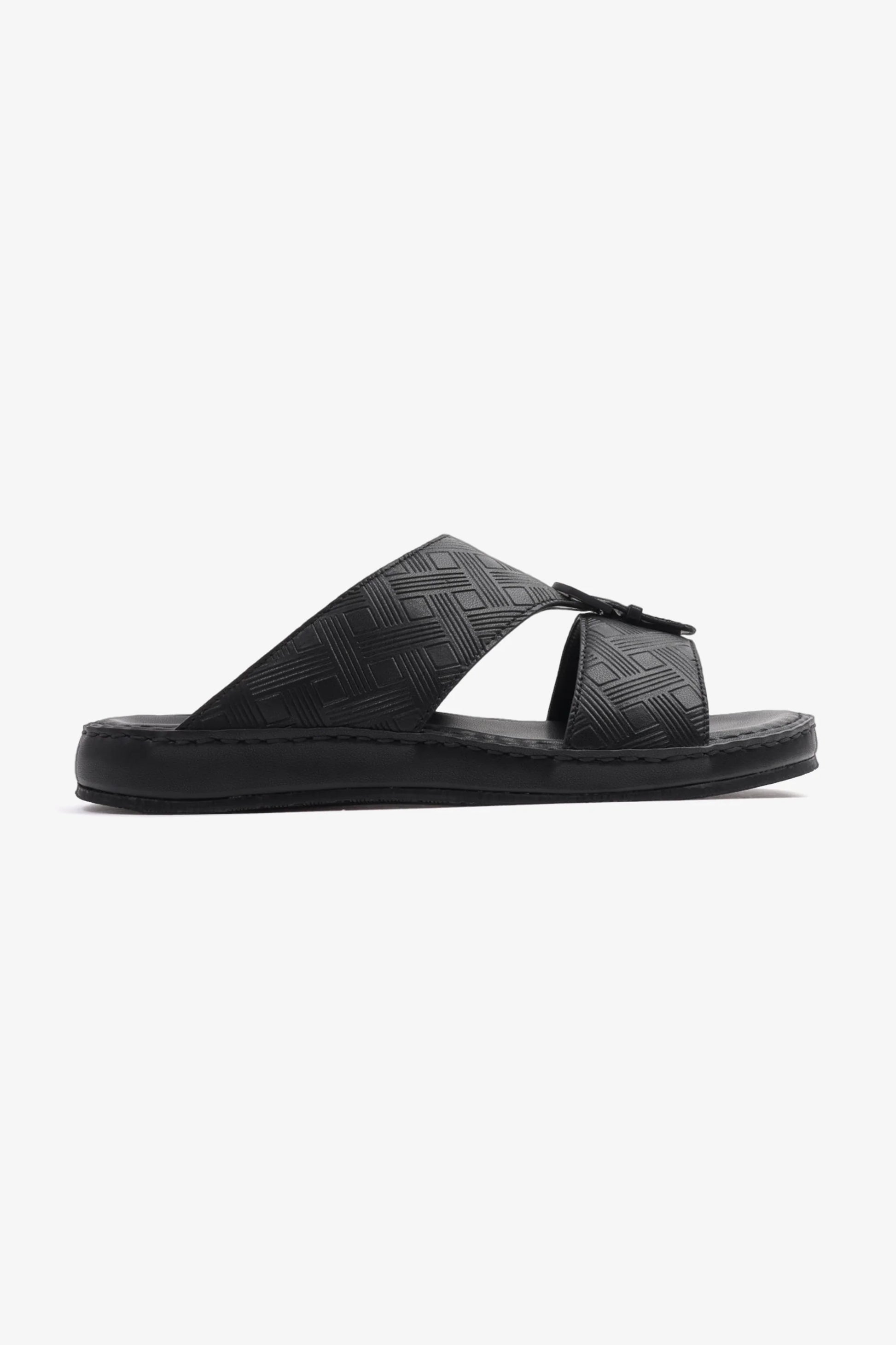 Comfort Plus Men's Embossed Leather Handstitched Arabic Sandals Black MSDCP3001