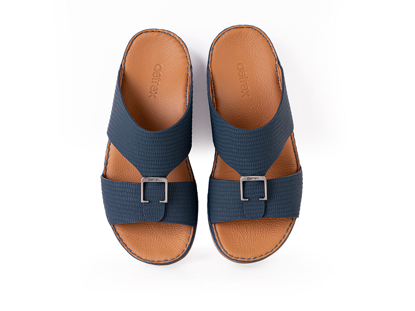 Italian Leather Lizard Embossed Arabic Sandal Navy