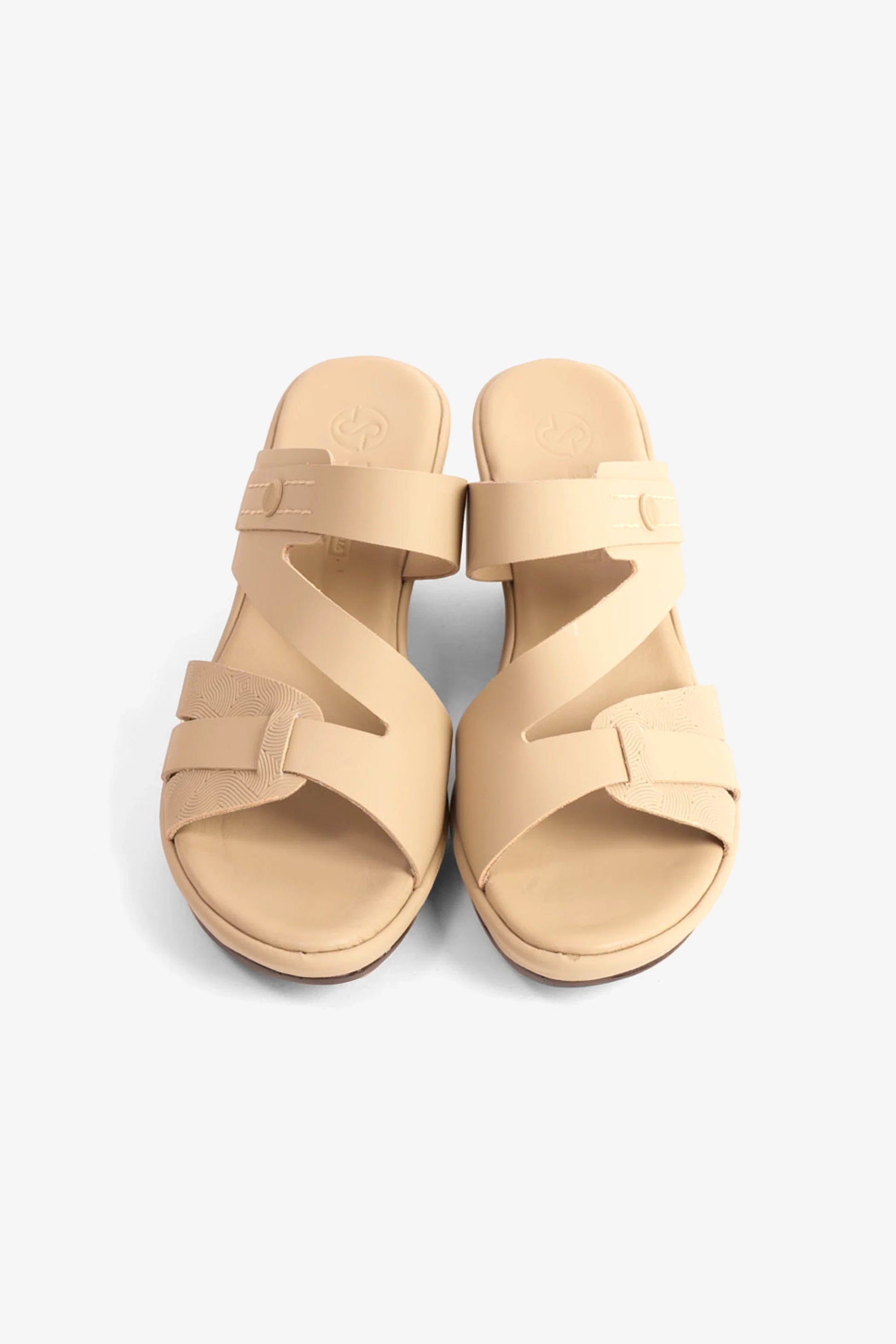 Comfort Plus Women's Leather Cut-Out Low Heel Sandals Beige LSDCP9110