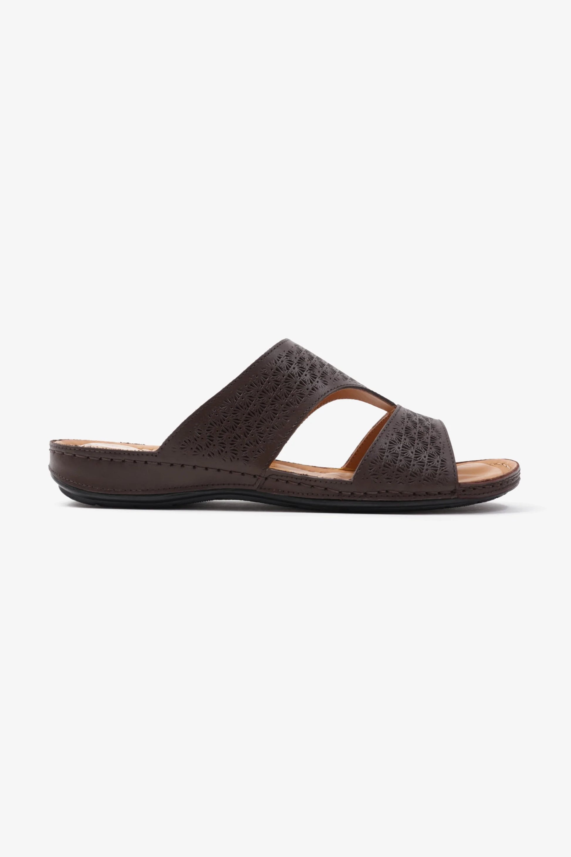 COMFORT PLUS BREATHABLE PERFORATED LEATHER SANDALS BROWN - Seventy7