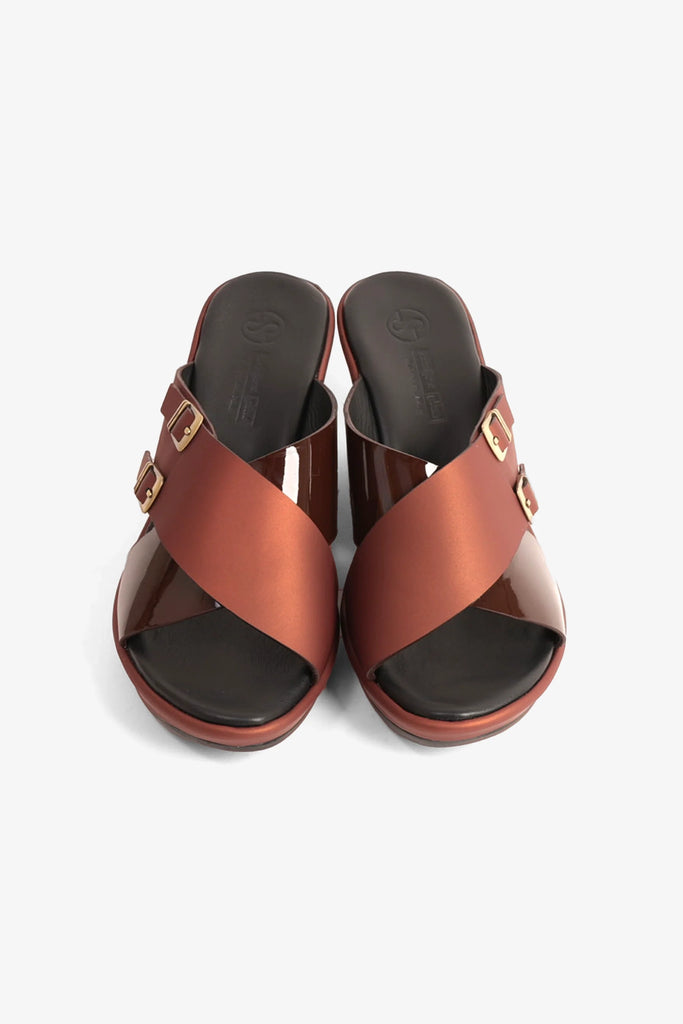 Comfort Plus Women's Wedge Mules With Double Buckle Maroon LSDCP9109