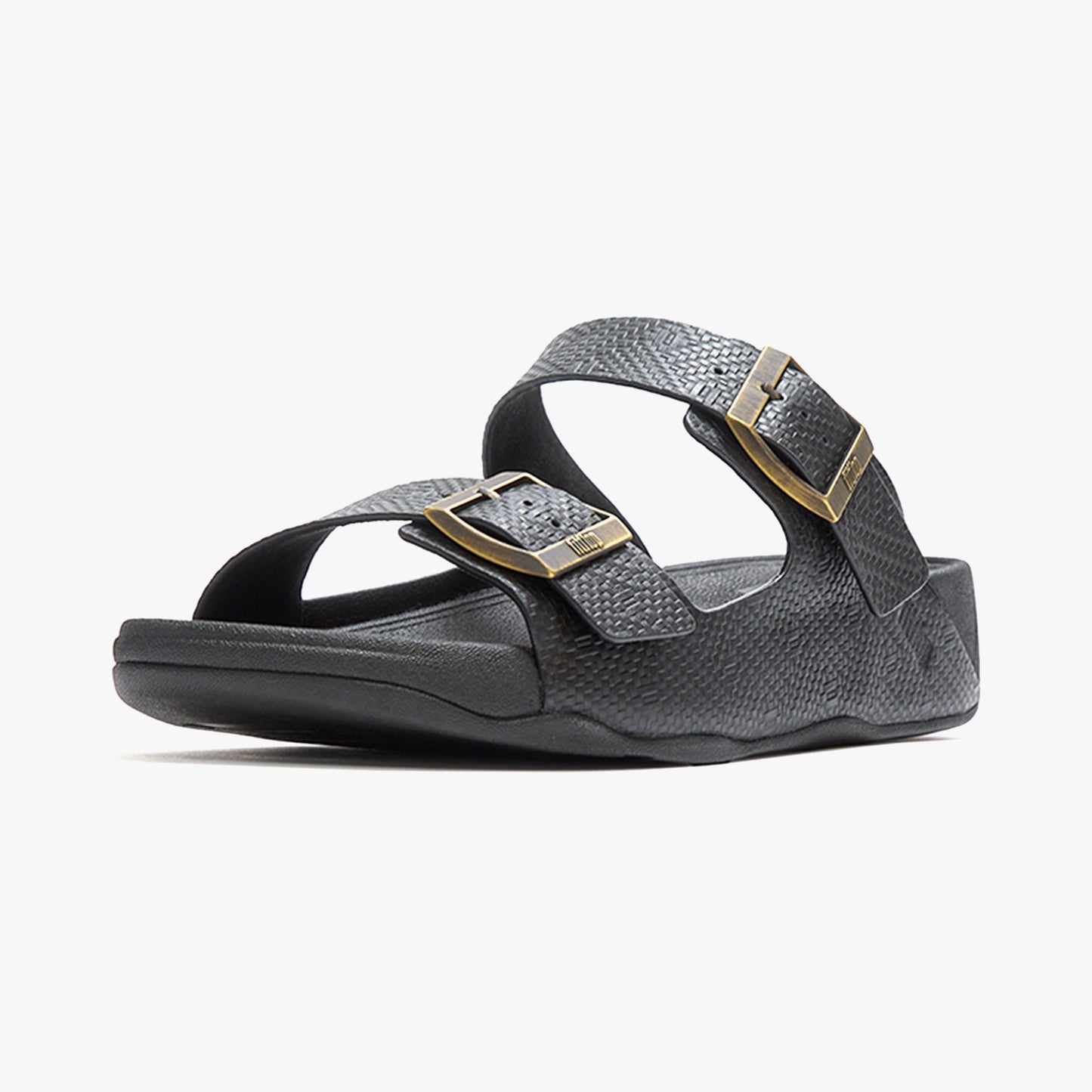 FITFLOP GOGH MOC MEN'S BUCKLE EMBOSSED-LEATHER SLIDES BLACK