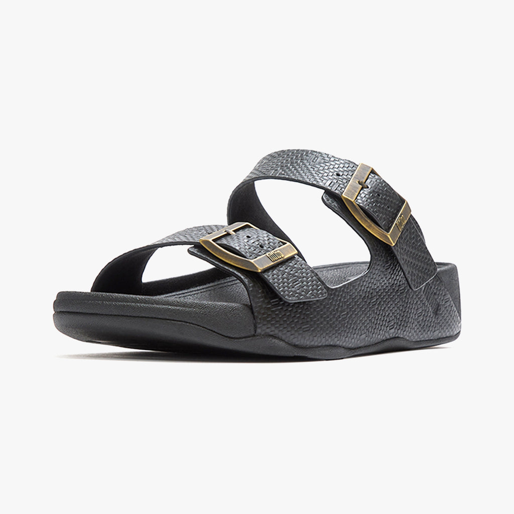 FITFLOP GOGH MOC MEN'S BUCKLE EMBOSSED-LEATHER SLIDES BLACK