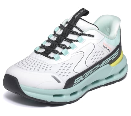 SKECHERS GLIDE-STEP SPORT SLIP-ON WALKING SHOES - WHITE BLACK TURQUIOS