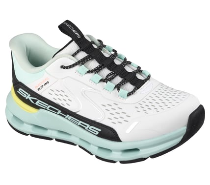 SKECHERS GLIDE-STEP SPORT SLIP-ON WALKING SHOES - WHITE BLACK TURQUIOS