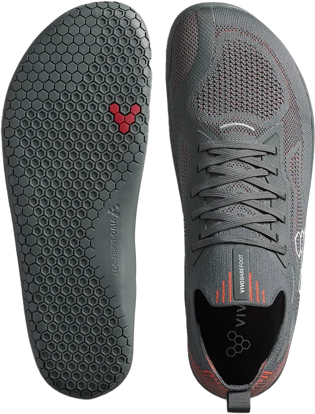 Vivobarefoot Primus Lite Knit Mens Obsidian/cherry Tomato
