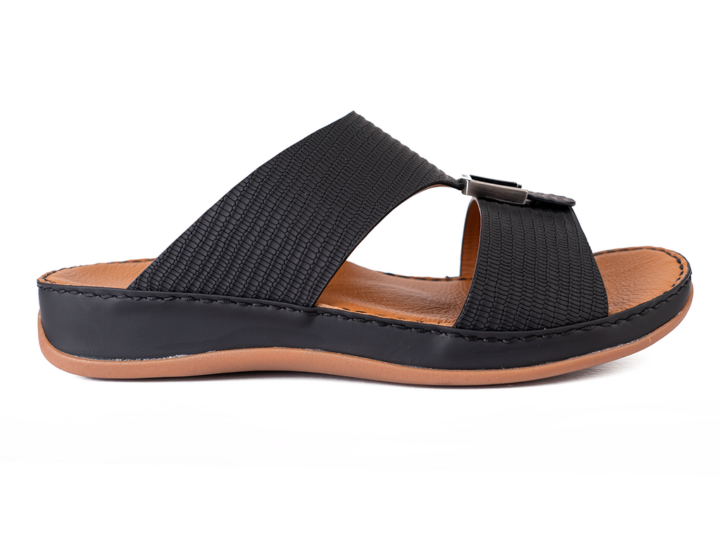 Italian Leather Lizard Embossed Arabic Sandal Black