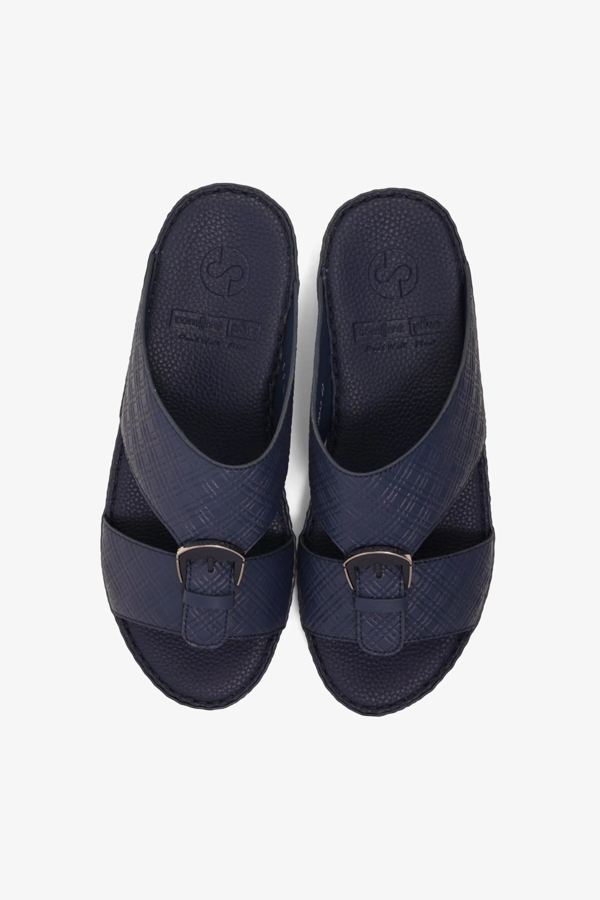 Comfort Plus Men's Cushioned Leather Slip-On Sandals Navy MSDCP7013