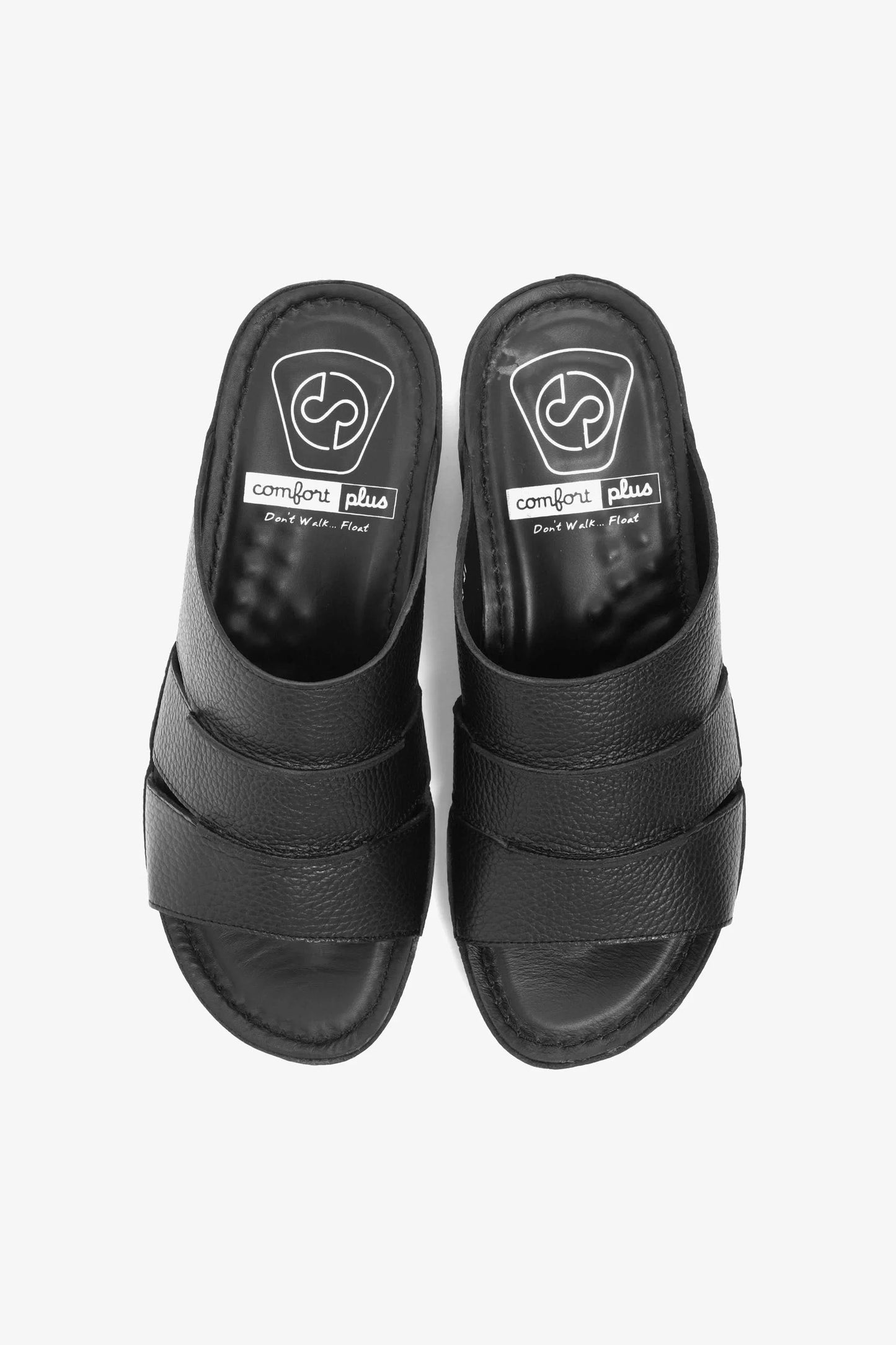 Comfort Plus Men's Leather Slide Sandals Black MSDCP6614