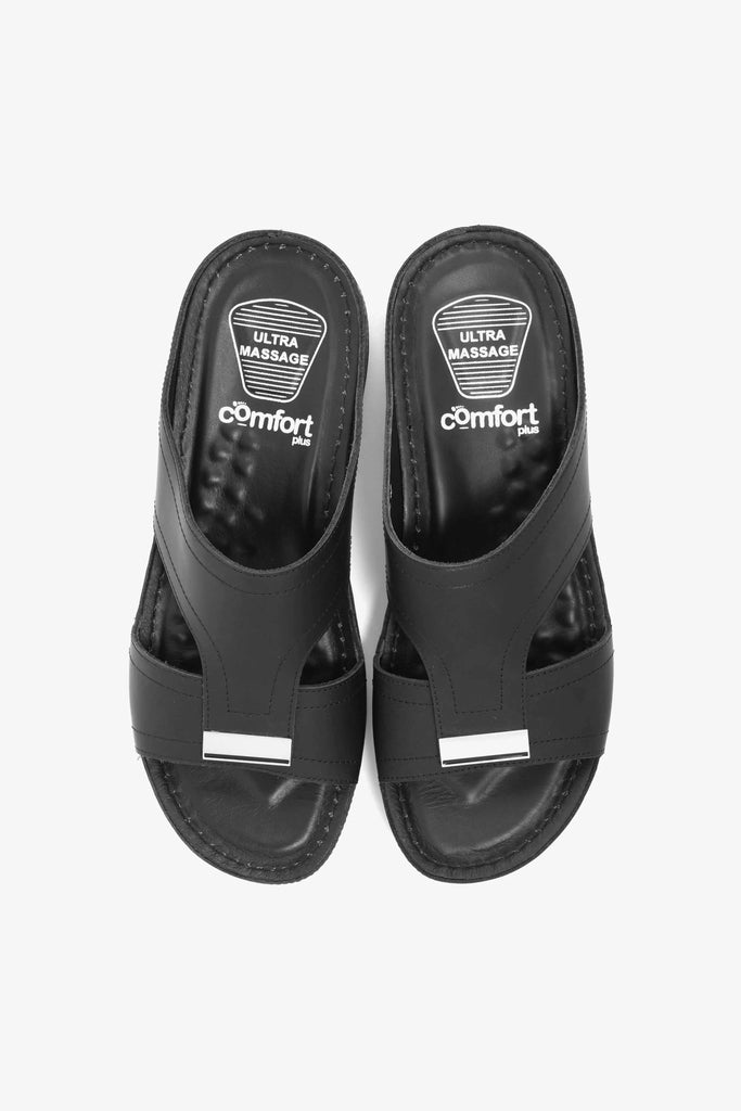 Comfort Plus Men's Ultra Massage Leather Sandals Black - Seventy7