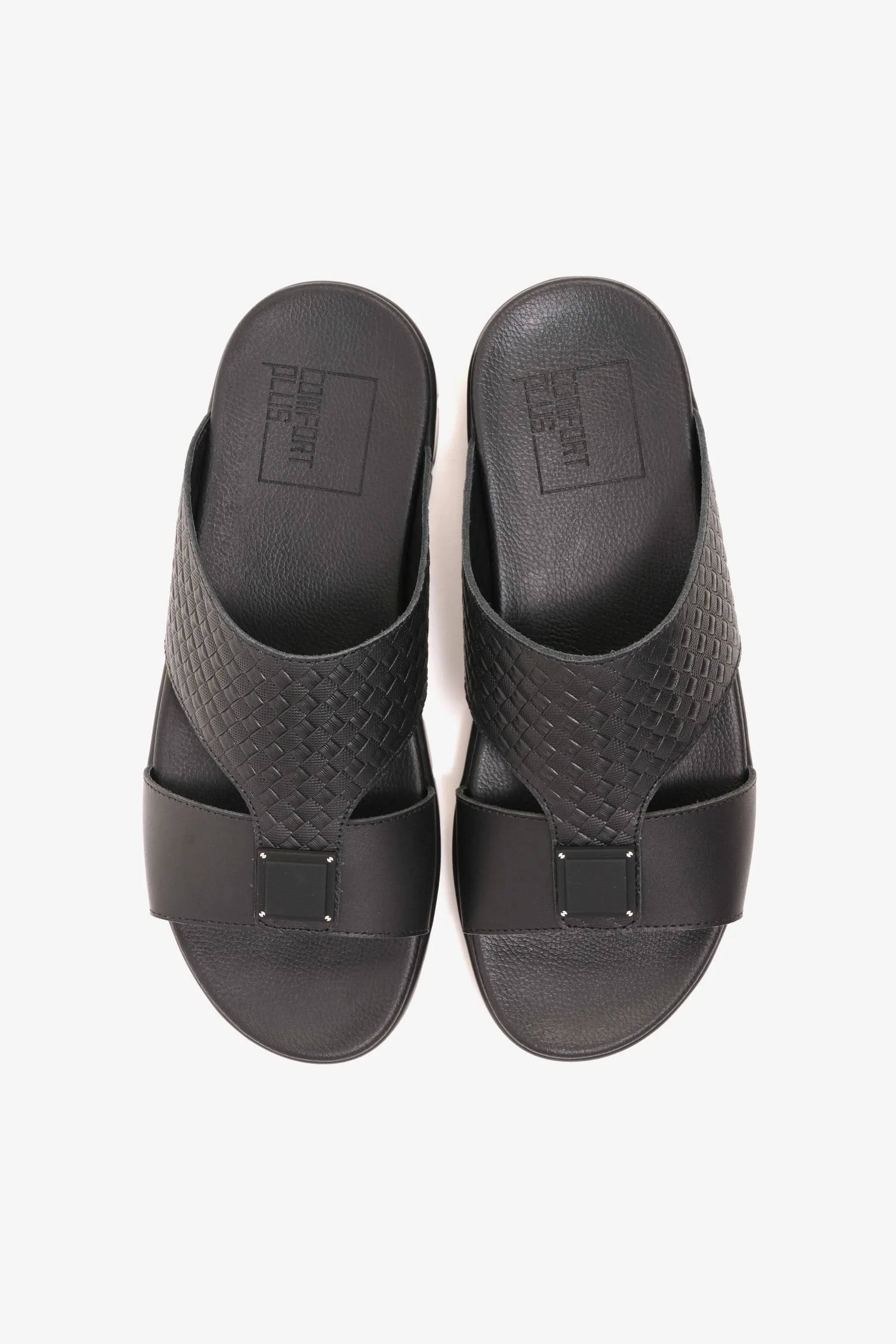 Comfort Plus Men's Embossed Leather Sandals Black MSDCP201