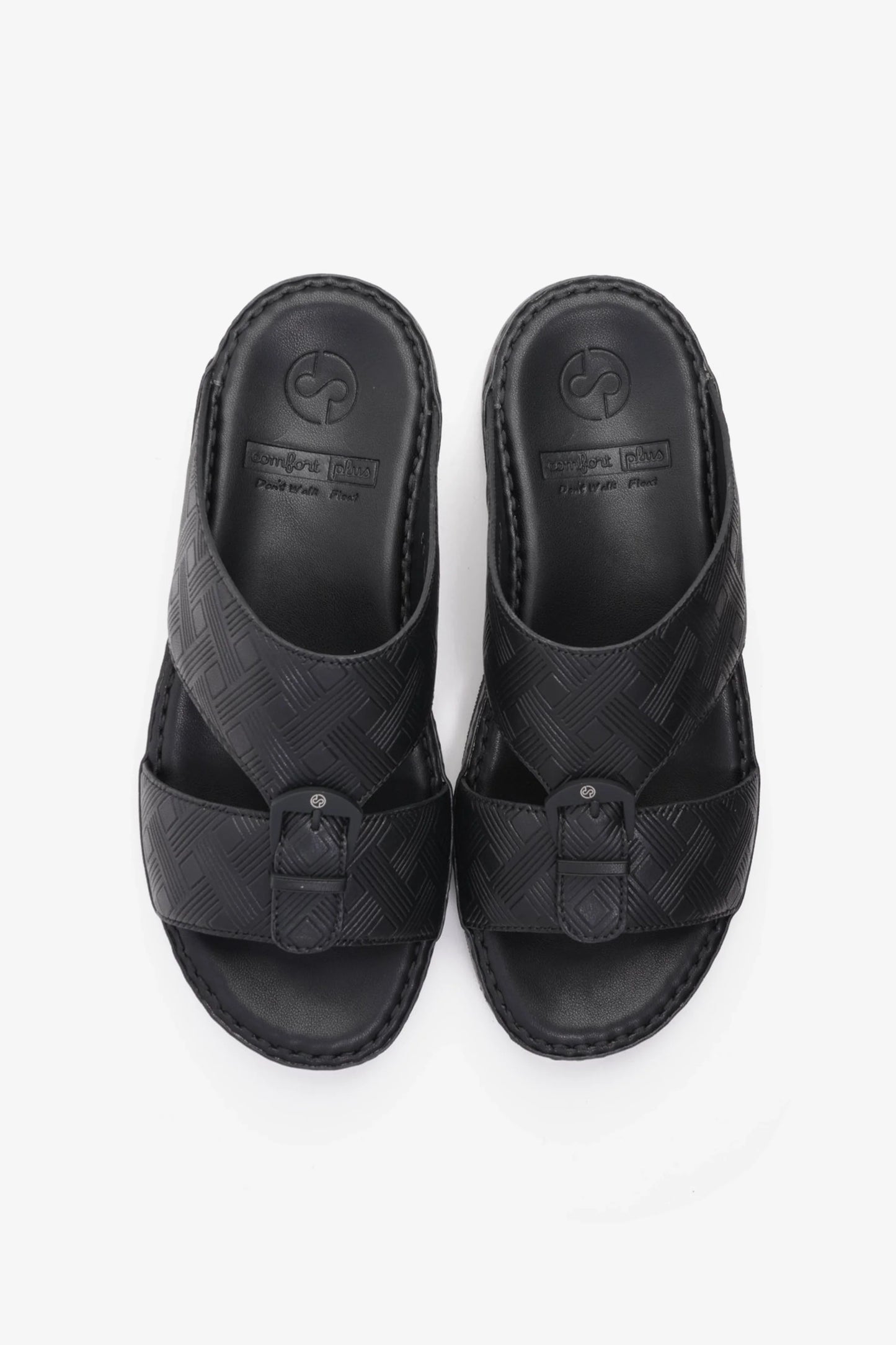 Comfort Plus Men's Embossed Leather Handstitched Arabic Sandals Black MSDCP3001
