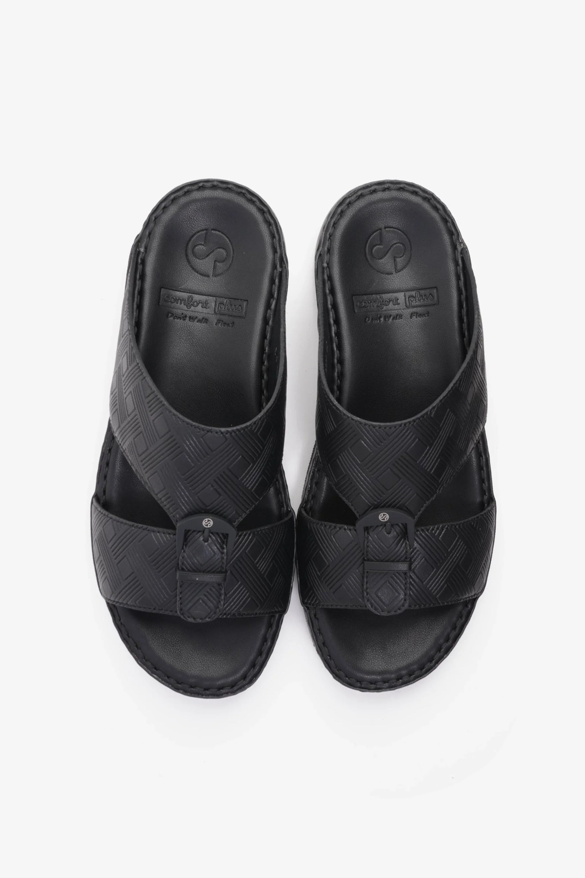 Comfort Plus Men's Embossed Leather Handstitched Arabic Sandals Black MSDCP3001