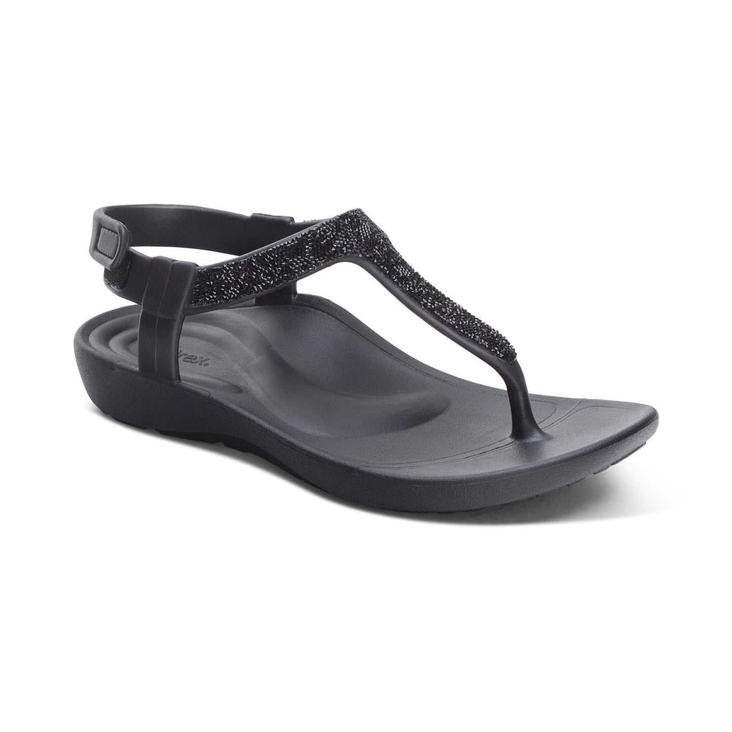 Aetrex Skyler Women's Thong Sandal Black Embellished